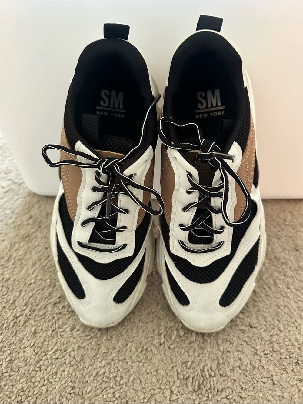 SM New York White, Black & Brown Women's Chunky Sneakers